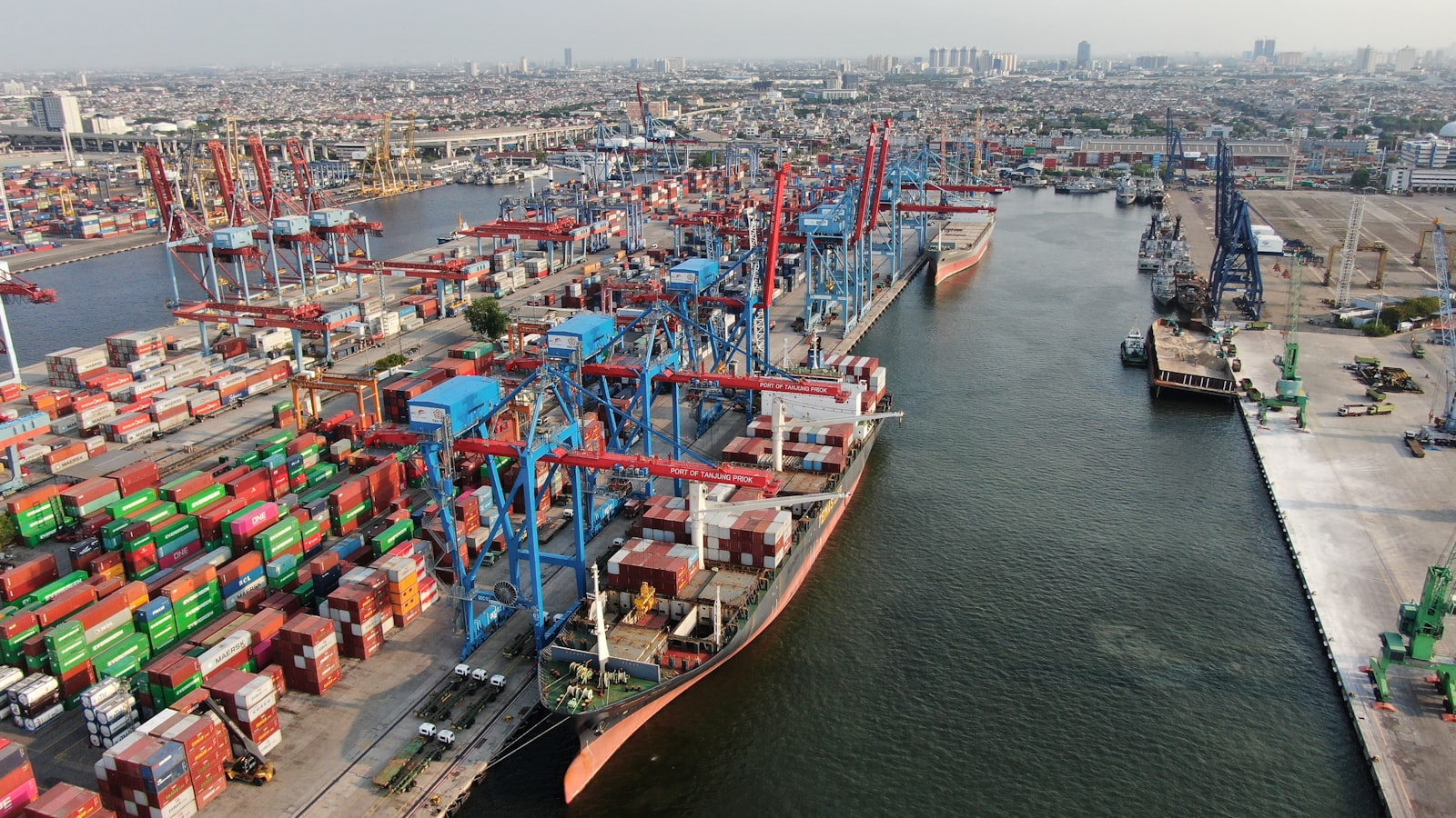 Cranes and containers at a shipping port