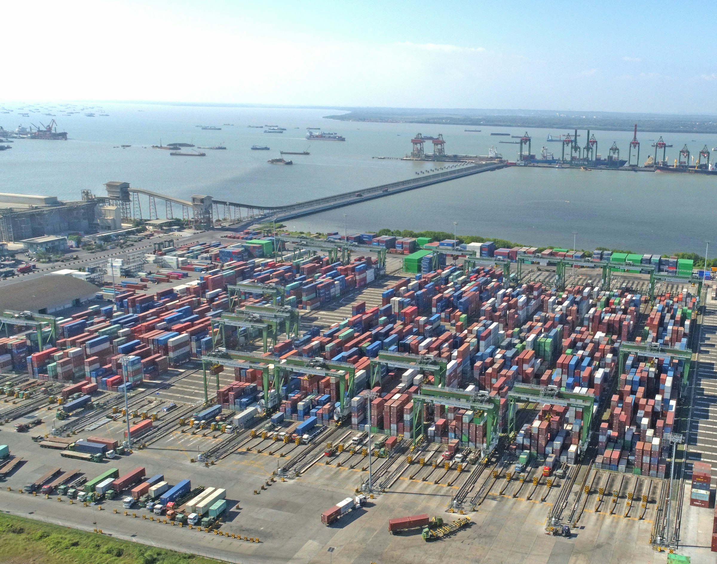 Aerial view of a container port